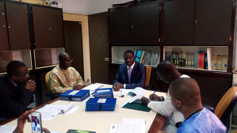 From left : Mr Classi Dakitse-Benissan, Research Officer, Mr Papa Lamine Diop, Incoming Executive Secretary, Mr Samuel Meango, Outgoing Executive Secretary, Mr Chérif Aboubacar Aidara, Senior Auditor and Mr Malick Diarra, Deputy Director