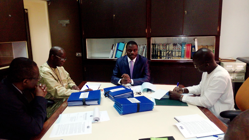 From left : Mr Classi Dakitse-Benissan, Reseach Officer, Mr Papa Lamine Diop, Incoming Executive Secretary, Mr Samuel Meango, Outgoing Executive Secretary and Mr Chérif Aboubacar Aidara, Senior Auditor